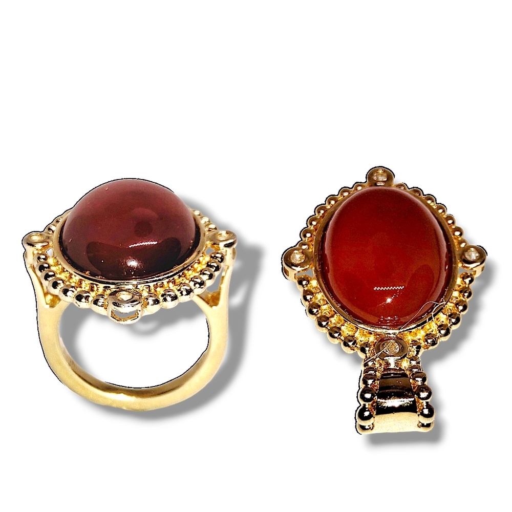 Pendant And Ring Sterling Silver Vermeil Carnelian - Picture 3 of 4